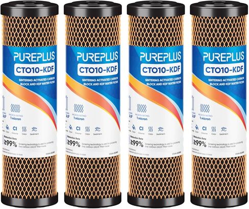 1 Micron 2.5" x 10" Whole House CTO Carbon Water Filter Cartridge Replacement for Under Sink Water Filter System, Dupont WFPFC8002, WFPFC9001, FXWTC, SCWH-5, WHEF-WHWC, WHCF-WHWC, AMZN-SCWH-5, 4Pack in Kuwait