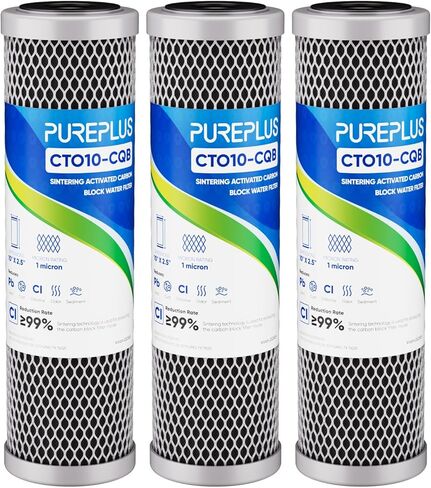 1 Micron 2.5" x 10" Whole House CTO Carbon Water Filter Cartridge Replacement for Under Sink Water Filter System, Dupont WFPFC8002, WFPFC9001, FXWTC, SCWH-5, WHEF-WHWC, WHCF-WHWC, AMZN-SCWH-5, 4Pack in Kuwait