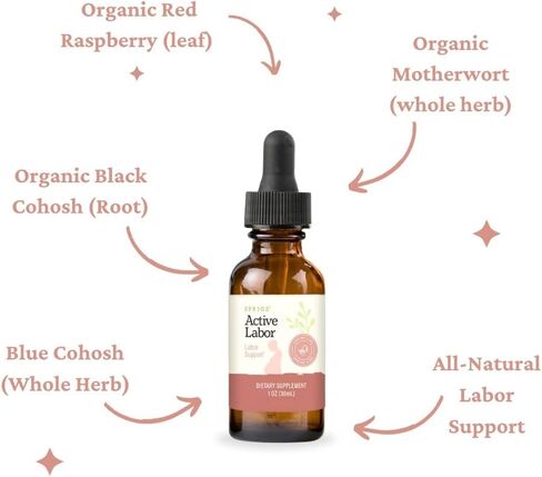 SPRIGS Active Labor, 1 Oz | Herbal Birth Support Tincture Supplement with Blue Cohosh, Red Raspberry Leaf & Motherwort Herb | Birthing Kit Essential to Help Healthy Contractions & Kick Start Delivery in Kuwait