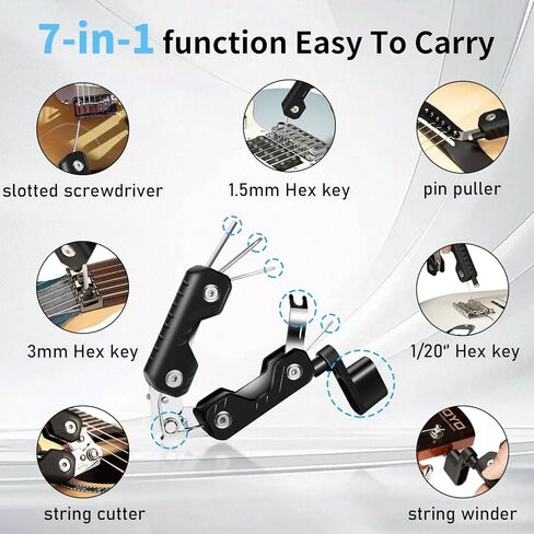 قاطع لفاف سلسلة الجيتار من GUITTO، أداة سحب دبوس الجسر مع 3 مفاتيح سداسية ومفك براغي واحد، أداة جيتار 7 في 1 للجيتار الكهربائي الصوتي GGT-02 in Kuwait