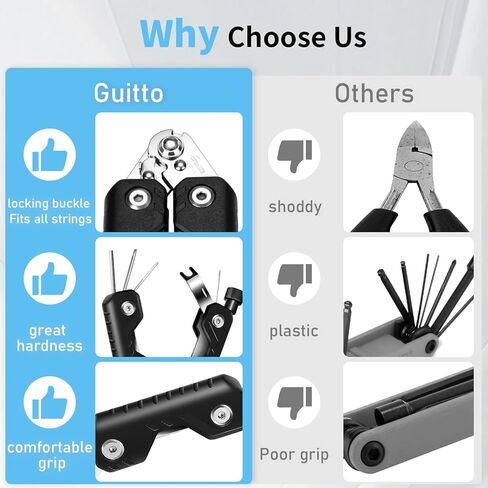 قاطع لفاف سلسلة الجيتار من GUITTO، أداة سحب دبوس الجسر مع 3 مفاتيح سداسية ومفك براغي واحد، أداة جيتار 7 في 1 للجيتار الكهربائي الصوتي GGT-02 in Kuwait