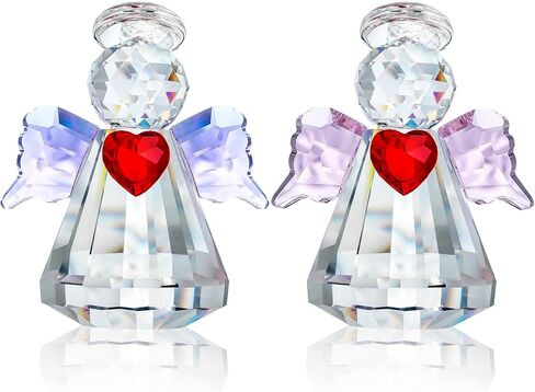 HDCRYSTALGIFTS Set 2 Crystal Angel Figurines Collectibles Gift for Women/Mom Art Glass Christmas Guardian Angel Statues Ornament in Kuwait