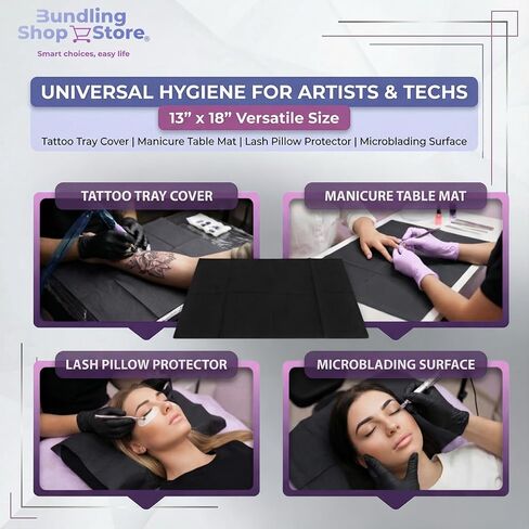 125 Black Tattoo Bibs & Nail Table Mats (13"x18") – Waterproof Disposable Tray Covers for Tattooing, Piercing & Manicures – 3-Ply Absorbent Workstation Sheets & Lap Cloths in Saudi Arabia