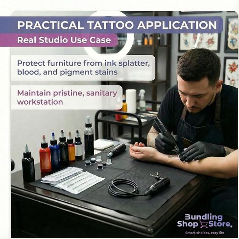 125 Black Tattoo Bibs & Nail Table Mats (13"x18") – Waterproof Disposable Tray Covers for Tattooing, Piercing & Manicures – 3-Ply Absorbent Workstation Sheets & Lap Cloths in Saudi Arabia