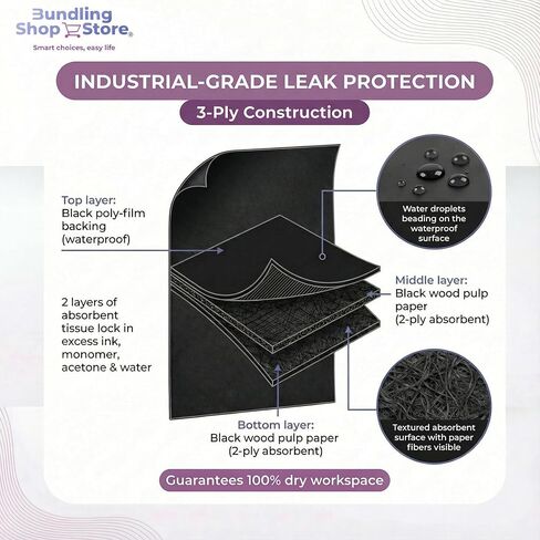 125 Black Tattoo Bibs & Nail Table Mats (13"x18") – Waterproof Disposable Tray Covers for Tattooing, Piercing & Manicures – 3-Ply Absorbent Workstation Sheets & Lap Cloths in Saudi Arabia