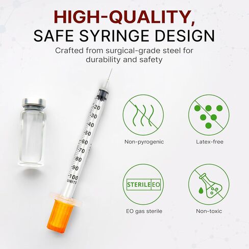 Advocate Insulin Syringe 31G 1cc 5/16 Inch, Box of 100 Surgical-Steel Needles with Clear Unit Markings and Smooth Plunger, Sterile Single-Use Diabetic Supplies, 1ml Jeringas para Insulina in Kuwait