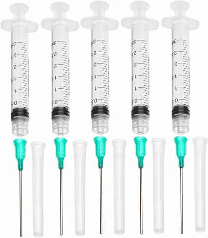 Dispensers Applicator Syringes Set, 5 Pack 3ml Plastic Syringes with Dispensing Needles and Caps for DIY Quilling, Acrylic Painting, Oiler Bottle, Craft, Artwork Hobbies in Kuwait