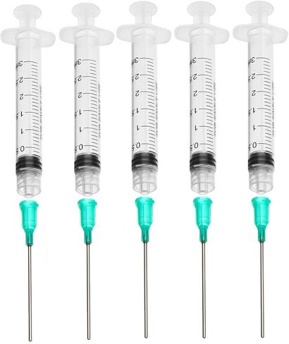 Dispensers Applicator Syringes Set, 5 Pack 3ml Plastic Syringes with Dispensing Needles and Caps for DIY Quilling, Acrylic Painting, Oiler Bottle, Craft, Artwork Hobbies in Kuwait
