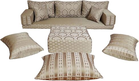 Arabic Sofa, Floor Seating Sofa, Diwan Sofa, Loveseat Sofa, Floor Cushion, Turkish Floor Sofa, Majlis Set, Sofa Set Living Room (8'' Thickness Sofa, Sofa Only, Royal Gold) in Kuwait
