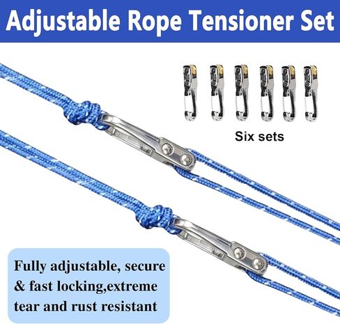 6-Pack Heavy Duty Rope Tensioner with Pulley Lock Mechanism - Knot-Free Tie Down Straps & Reflective Paracord Adjuster - Premium Tarp Tightener Tool for Camping Accessories, Kayaks, Canopy & Cargo in Saudi Arabia