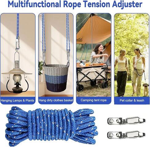 6-Pack Heavy Duty Rope Tensioner with Pulley Lock Mechanism - Knot-Free Tie Down Straps & Reflective Paracord Adjuster - Premium Tarp Tightener Tool for Camping Accessories, Kayaks, Canopy & Cargo in Saudi Arabia