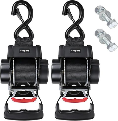 Ayaport Boat Retractable Tie Down Straps to Trailer 1.75in x 6ft Bolt-on Transom Tie Downs - 4400lbs Break Strength, Heavy Duty Boat Trailer Ratchet Straps 2pk in Kuwait