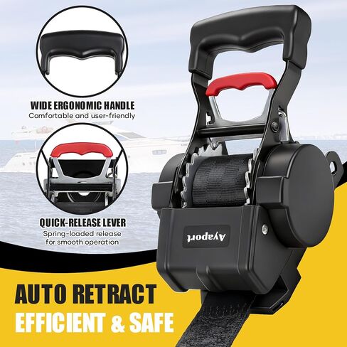 Ayaport Boat Retractable Tie Down Straps to Trailer 1.75in x 6ft Bolt-on Transom Tie Downs - 4400lbs Break Strength, Heavy Duty Boat Trailer Ratchet Straps 2pk in Kuwait