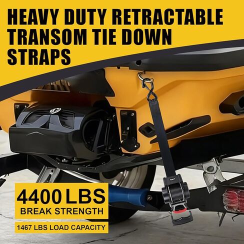 Ayaport Boat Retractable Tie Down Straps to Trailer 1.75in x 6ft Bolt-on Transom Tie Downs - 4400lbs Break Strength, Heavy Duty Boat Trailer Ratchet Straps 2pk in Kuwait