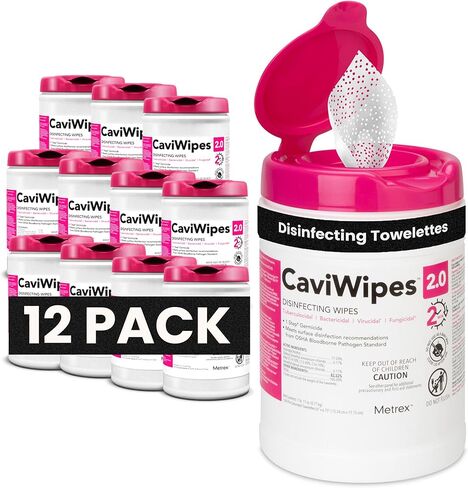 Metrex – CaviWipes 2.0 Disinfecting Wipes for Healthcare, Dental & Clinical Use – Manual Pull, Pre-Moistened, Non-Sterile, Disposable 6" x 6.75" – 160 Wipes per Canister, 12 Canisters/Case in Kuwait