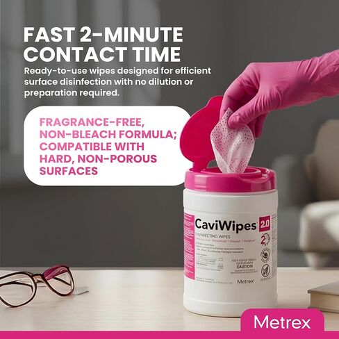 Metrex – CaviWipes 2.0 Disinfecting Wipes for Healthcare, Dental & Clinical Use – Manual Pull, Pre-Moistened, Non-Sterile, Disposable 6" x 6.75" – 160 Wipes per Canister, 12 Canisters/Case in Saudi Arabia