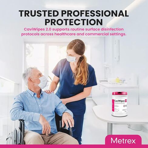 Metrex – CaviWipes 2.0 Disinfecting Wipes for Healthcare, Dental & Clinical Use – Manual Pull, Pre-Moistened, Non-Sterile, Disposable 6" x 6.75" – 160 Wipes per Canister, 12 Canisters/Case in Saudi Arabia