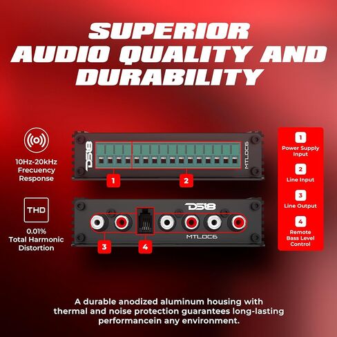 DS18 MTLOC6 6-Channel High-to-Low Level Line Output Converter with Remote Turn-On | Selectable 20/60/20kΩ Input Impedance | Aluminum Housing with Bass Boost (0–12dB) in Saudi Arabia