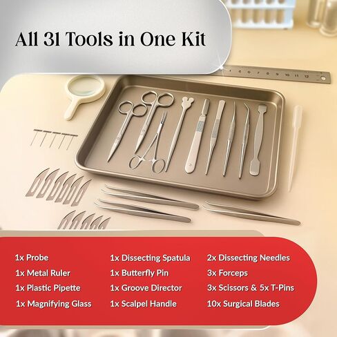 30 Pcs Advanced Dissection Kit for Biology Lab Anatomy |Set for Medical Students and Veterinary with Stainless Steel Scalpel Knife Handle Blades in Kuwait