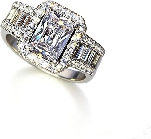 925 فضة الأميرة قص مكعب زركونيا خاتم الخطوبة خاتم الزواج الزمرد قطع مكعب زركونيا مقلد الماس خاتم الخطوبة الزفاف in Kuwait