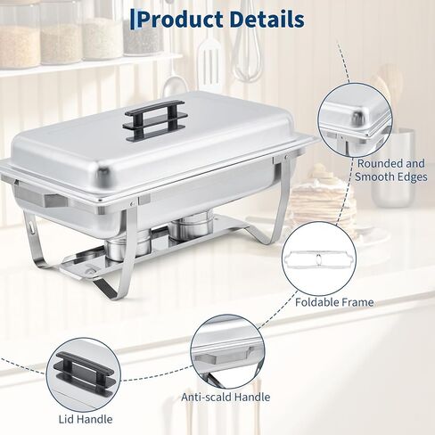 Commercial Chafing Dish Buffet Set – 6 Pack 8QT Rectangular & 5QT Round Stainless Steel Food Warmers, Lids, Pans & Fuel Holders – Stackable, Dishwasher-Safe – Perfect for Catering, Weddings, Banquets in Saudi Arabia
