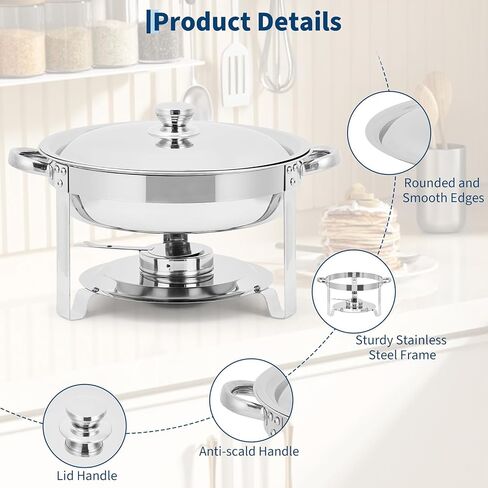 Commercial Chafing Dish Buffet Set – 6 Pack 8QT Rectangular & 5QT Round Stainless Steel Food Warmers, Lids, Pans & Fuel Holders – Stackable, Dishwasher-Safe – Perfect for Catering, Weddings, Banquets in Saudi Arabia