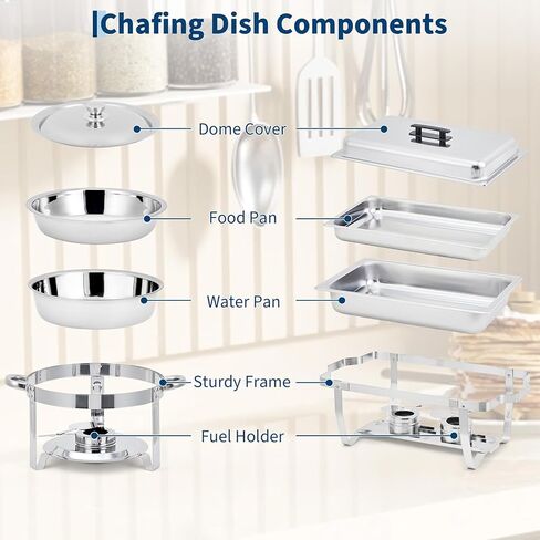 Commercial Chafing Dish Buffet Set – 6 Pack 8QT Rectangular & 5QT Round Stainless Steel Food Warmers, Lids, Pans & Fuel Holders – Stackable, Dishwasher-Safe – Perfect for Catering, Weddings, Banquets in Saudi Arabia