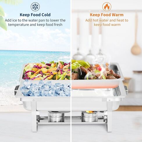Commercial Chafing Dish Buffet Set – 6 Pack 8QT Rectangular & 5QT Round Stainless Steel Food Warmers, Lids, Pans & Fuel Holders – Stackable, Dishwasher-Safe – Perfect for Catering, Weddings, Banquets in Saudi Arabia