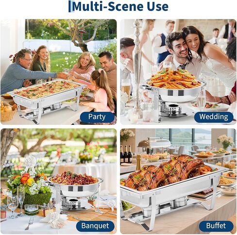 Commercial Chafing Dish Buffet Set – 6 Pack 8QT Rectangular & 5QT Round Stainless Steel Food Warmers, Lids, Pans & Fuel Holders – Stackable, Dishwasher-Safe – Perfect for Catering, Weddings, Banquets in Saudi Arabia