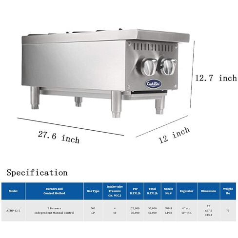 Atosa CookRite ACHP-2 12 بوصة مجموعة أوعية تخزين غاز عمودية للخدمة الشاقة لمقدمي الطعام في شاحنات الطعام في الفندق | 12 بوصة عرض × 27 3/5 بوصة عمق × 13.5 بوصة ارتفاع، ستانلس ستيل، (2) شعلة 64,000 وحدة حرارية بريطانية، غاز طبيعي (NG) in Kuwait