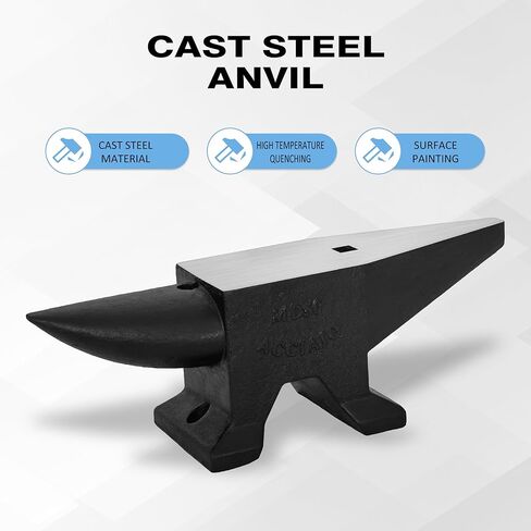 110 LBS Cast Iron Anvil Blacksmith Forging Farrier Round Horn Hardie Hole Square Hole Heat Treated HRC55 Heavy Duty Metal Working Bench Tool in Saudi Arabia