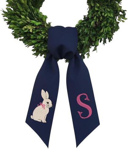 Personalized 4th of July Monogram Wreath Sash - Patriotic Door Decor- Personalized Monogram Wreath Sash- Front Door Decor- Custom Monogrammed Holiday Decor (white) in Kuwait