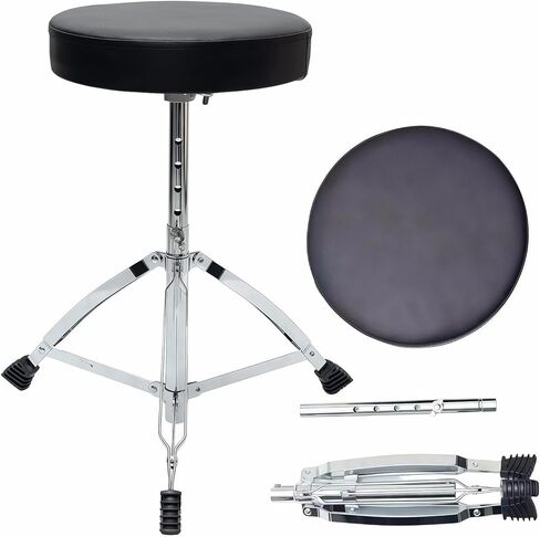 Drum Throne, Adjustable Height Drum Stool with Thick Padded Cushion, Lightweight Portable, for Drummers, Practice, Studio, Ideal for Beginners, novices, and Amateur Drummers in Kuwait