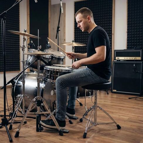 Drum Throne, Adjustable Height Drum Stool with Thick Padded Cushion, Lightweight Portable, for Drummers, Practice, Studio, Ideal for Beginners, novices, and Amateur Drummers in Kuwait