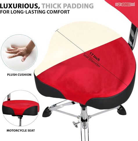 5 CORE Drum Throne مع مسند ظهر 4 بوصات مقعد مبطن دوار قابل للتعديل 26.5 بوصة كرسي طبول مع مقعد دراجة نارية مريح مخملي عالي التحمل بسعة 441 رطل للبالغين والأطفال - DS VEL Rest SWL (أحمر) in Saudi Arabia