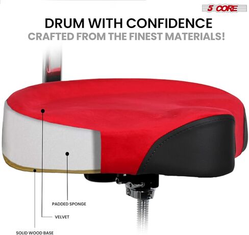 5 CORE Drum Throne مع مسند ظهر 4 بوصات مقعد مبطن دوار قابل للتعديل 26.5 بوصة كرسي طبول مع مقعد دراجة نارية مريح مخملي عالي التحمل بسعة 441 رطل للبالغين والأطفال - DS VEL Rest SWL (أحمر) in Saudi Arabia
