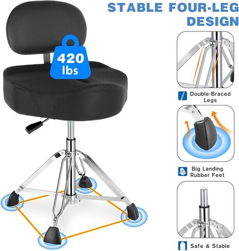 ROWELL Drum Throne with Backrest Height Adjustable Hydraulic Drum Stool 5.2 inch Thickened Cushion Drums Seat Heavy Duty Motorcycle Drums Stool Airlift Guitar Chair for Adult Drummers in Kuwait