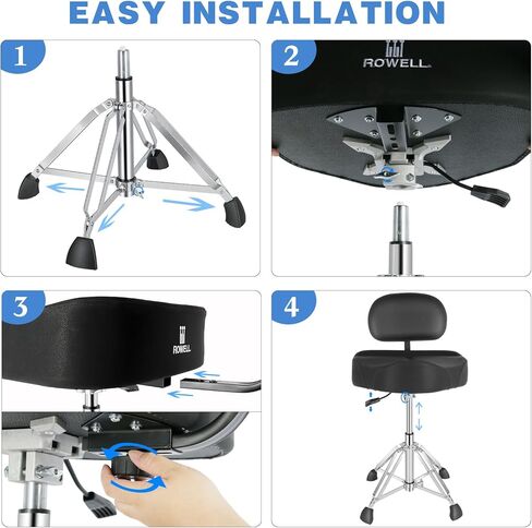 ROWELL Drum Throne with Backrest Height Adjustable Hydraulic Drum Stool 5.2 inch Thickened Cushion Drums Seat Heavy Duty Motorcycle Drums Stool Airlift Guitar Chair for Adult Drummers in Kuwait
