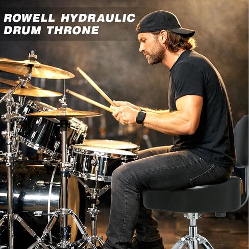 ROWELL Drum Throne with Backrest Height Adjustable Hydraulic Drum Stool 5.2 inch Thickened Cushion Drums Seat Heavy Duty Motorcycle Drums Stool Airlift Guitar Chair for Adult Drummers in Kuwait