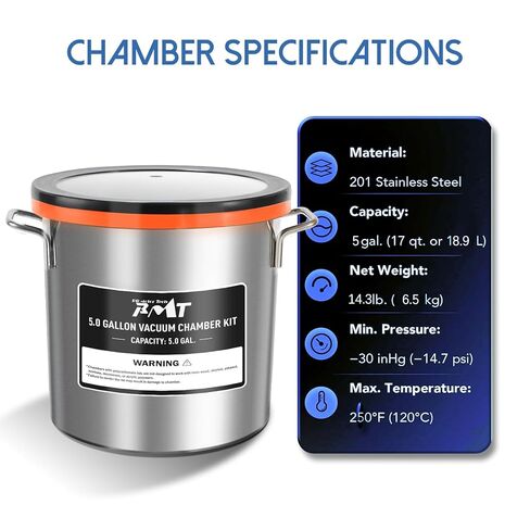 PB Motor Tech 5 Gallon Vacuum Chamber Kit with 4.5CFM Vacuum Pump and Tempered Glass Lid, Perfect for Wood Stabilization and Resin Casting, No Oil Included in Kuwait