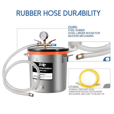 PB Motor Tech 5 Gallon Vacuum Chamber Kit with 4.5CFM Vacuum Pump and Tempered Glass Lid, Perfect for Wood Stabilization and Resin Casting, No Oil Included in Kuwait