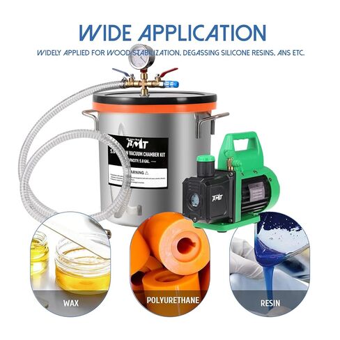 PB Motor Tech 5 Gallon Vacuum Chamber Kit with 4.5CFM Vacuum Pump and Tempered Glass Lid, Perfect for Wood Stabilization and Resin Casting, No Oil Included in Kuwait