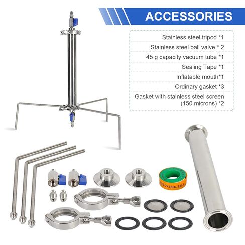 Closed Loop Extractor, with Tripod and Pressure Pipe Extractor Kit for Extract from Plant Leaves, Stainless Steel Vacuum Chamber/Tube 45 Gram in Kuwait