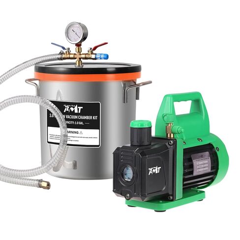 PB Motor Tech 3 Gallon Vacuum Chamber Kit with 4.5CFM Vacuum Pump and Tempered Glass Lid, Perfect for Wood Stabilization and Resin Casting, No Oil Included in Kuwait