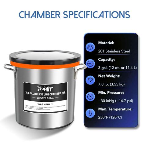 PB Motor Tech 3 Gallon Vacuum Chamber Kit with 4.5CFM Vacuum Pump and Tempered Glass Lid, Perfect for Wood Stabilization and Resin Casting, No Oil Included in Kuwait