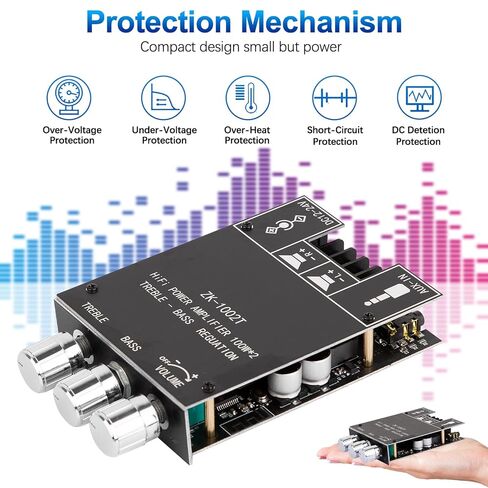 ZK-1002T Bluetooth 5.0 Amplifier Board,100W+100W 2.0 Channel HiFi Subwoofer Audio Amp Board with Treble and Bass Control, DC 12-24V, BT and AUX Inputs,Audio Amplifier Module for DIY Speakers in Kuwait