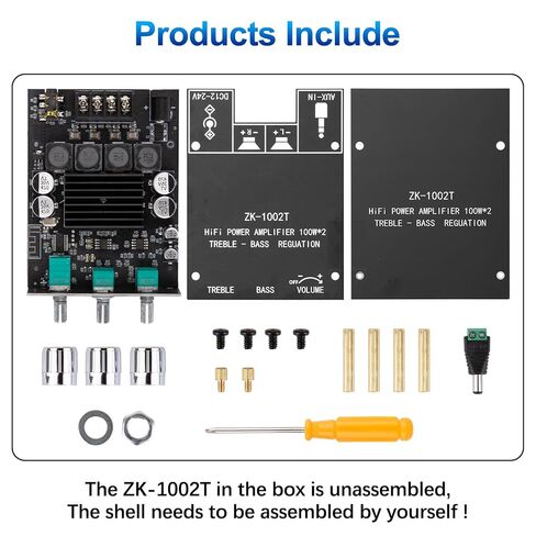 ZK-1002T Bluetooth 5.0 Amplifier Board,100W+100W 2.0 Channel HiFi Subwoofer Audio Amp Board with Treble and Bass Control, DC 12-24V, BT and AUX Inputs,Audio Amplifier Module for DIY Speakers in Kuwait