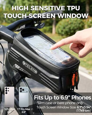 Bike Phone Front Frame Bag, Water-Resistant Bicycle Top Tube Bag, Sensitive Touch Screen Bike Phone Mount Holder for Road Mountain E-bike, Cycling Pouch, Bike Accessories for Phones in Kuwait