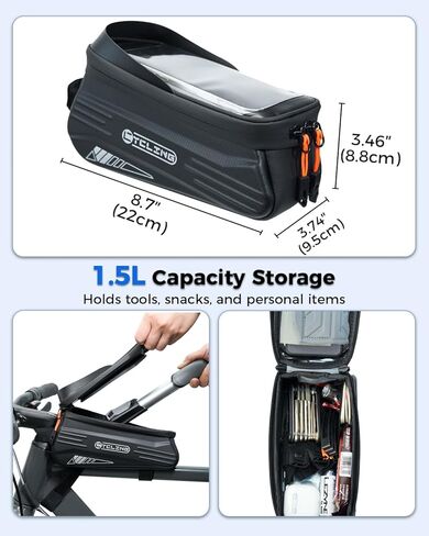 Bike Phone Front Frame Bag, Water-Resistant Bicycle Top Tube Bag, Sensitive Touch Screen Bike Phone Mount Holder for Road Mountain E-bike, Cycling Pouch, Bike Accessories for Phones in Kuwait