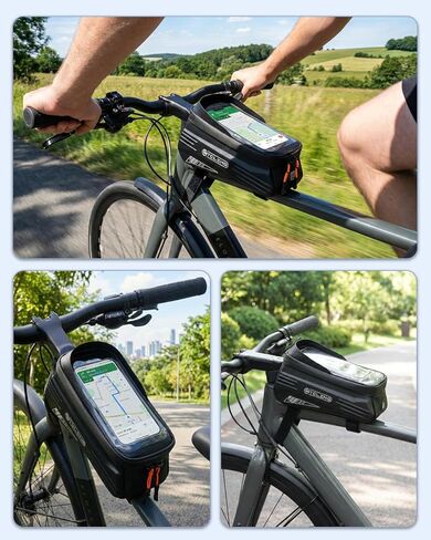 Bike Phone Front Frame Bag, Water-Resistant Bicycle Top Tube Bag, Sensitive Touch Screen Bike Phone Mount Holder for Road Mountain E-bike, Cycling Pouch, Bike Accessories for Phones in Kuwait